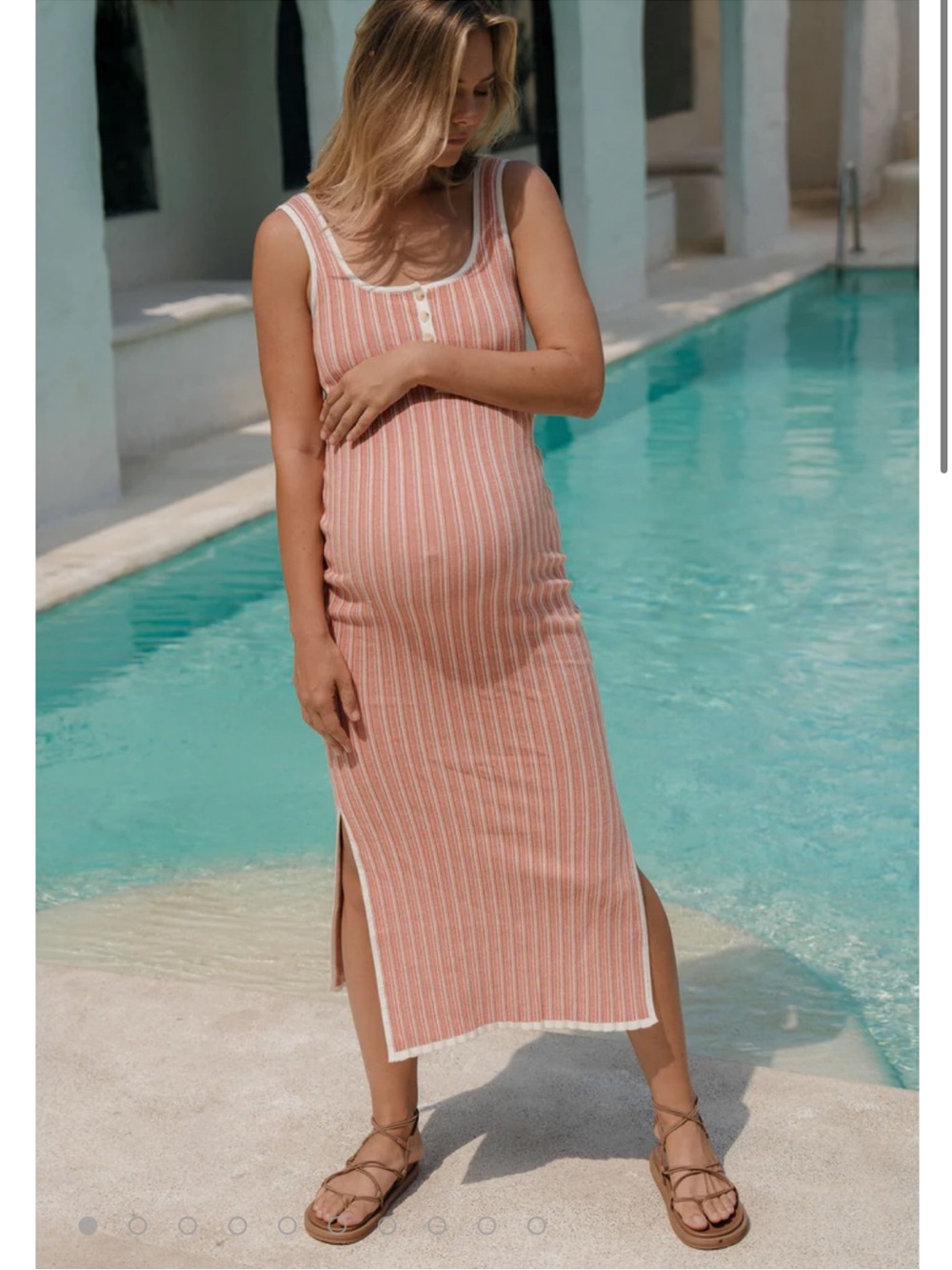 Bae the Label midi dress Sunset Column Knit maternity orange cream stripe XS